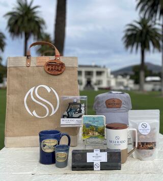 Silverado Resort logo bag, mugs, nuts, and candies