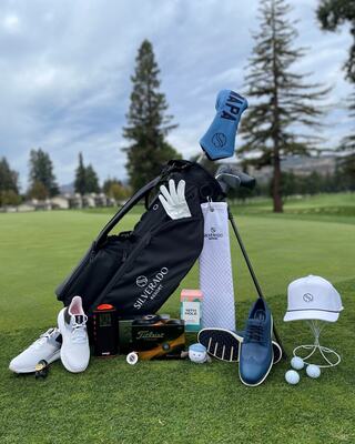 Golf equipment arranged on the putting green