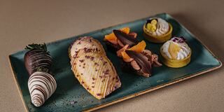 Gourmet Desserts Plated on a Tray