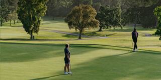 Two People Golfing on a Golf Course with Trees in Napa Valley