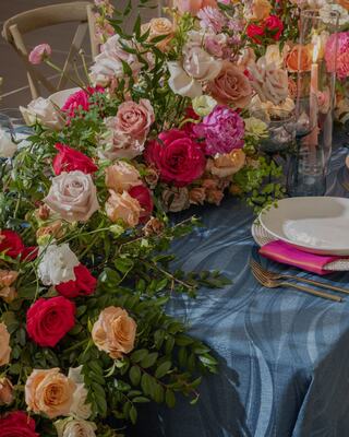 Plated table set up with flowers for a special event