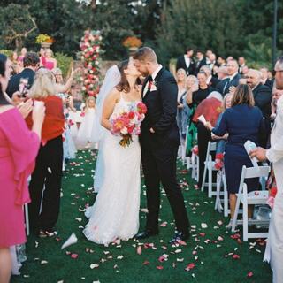 Excited wedding couple that they just got married