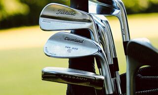 Golf Clubs Rested on a Golf Bag on a Golf Course