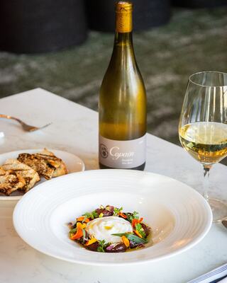 Wine and meal in the Grill