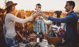 People drinking wine outdoors