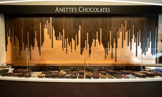 A display of chocolates in a chocolate shop