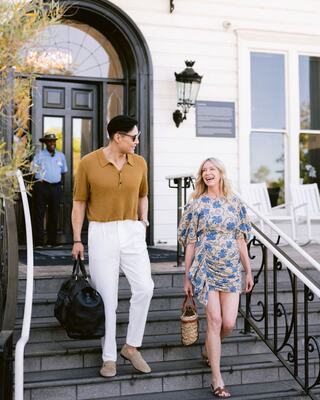 couple walking down the steps