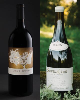 Bottles of Continuum and Raen wine