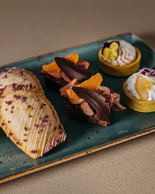 Gourmet Desserts Plated on a Tray