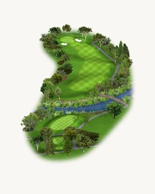 Illustration of Hole 8 on the North Course at Silverado Resort