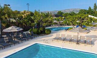 Outdoor Pools with Lounge Chairs and Umbrellas at a Napa Valley Resort